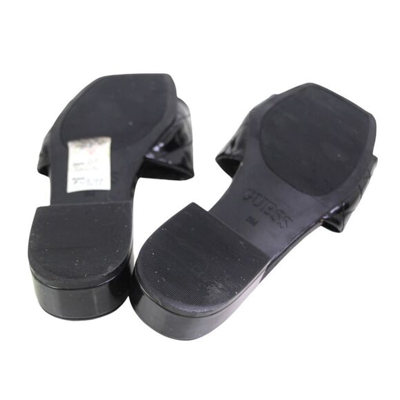 GUESS QUILTED PATENT BLACK LEATHER LOW HEEL OPEN TOE SANDALS MULES SHOES Sz 6M - Picture 10 of 12